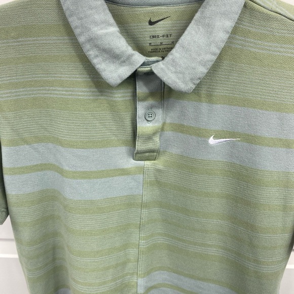 NIKE Golf Polo DRI FIT SHIRT STRIPED Green  MEDIUM Black Nike Button On Back - Picture 4 of 7